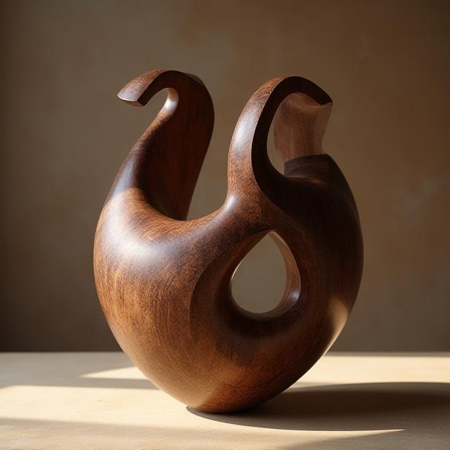 Abstrakte kunstvolle Holzskulptur als Raumobjekt